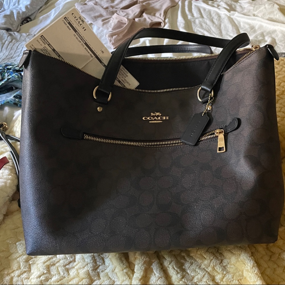 Coach Dark Brown Tote with Black Accents